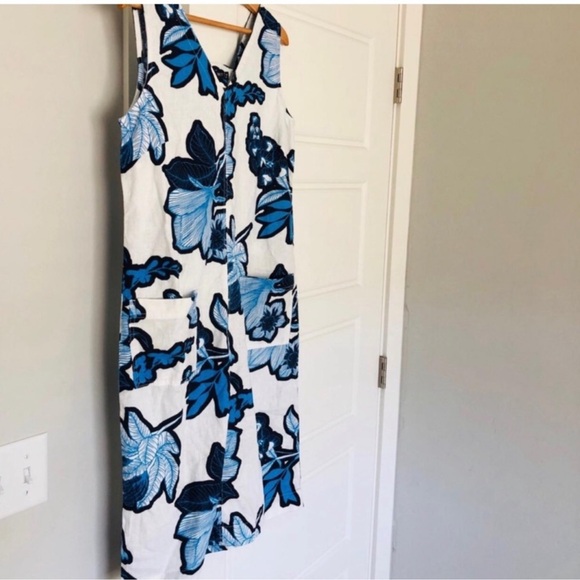 Blue White Floral Linen Dress - Picture 6 of 7